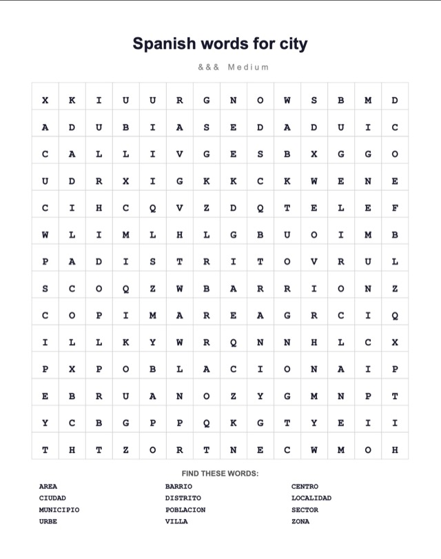 Word search puzzle — letter grid with hidden words to find